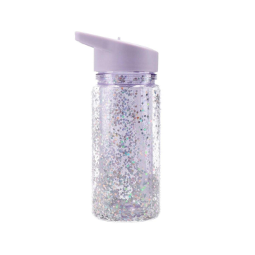 BOTELLA DE PLÁSTICO CON PAJITA GLITTER STARS LILA