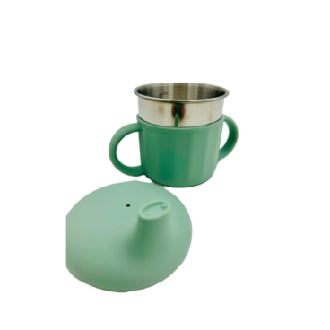 TAZA DE APRENDIZAJE DE ACERO INOX Y SILICONA ALIMENTARIA VERDE