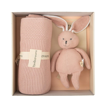 CAJA DE REGALO MANTA+PELUCHE TRICOT ROSA EMPOLVADO