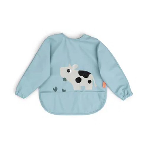 BABERO CON BOLSILLO Y MANGAS TINY FARM AZUL