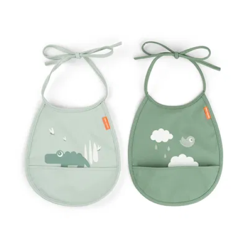 PACK DOS BABEROS MINI CON BOLSILLO CROCO VERDE