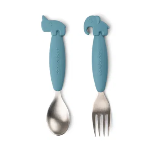 CUCHARA Y TENEDOR DEER FRIENDS AZUL