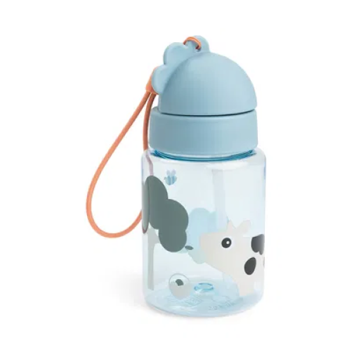 BOTELLA CON PAJITA TINY FARM AZUL 280ml
