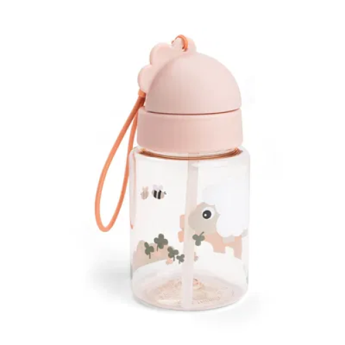 BOTELLA CON PAJITA TINY FARM ROSA 280ml