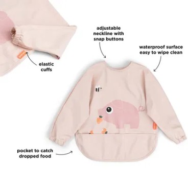 BABERO CON BOLSILLO Y MANGAS TINY FARM ROSA
