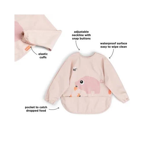 BABERO CON BOLSILLO Y MANGAS TINY FARM ROSA