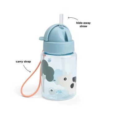 BOTELLA CON PAJITA TINY FARM AZUL 280ml