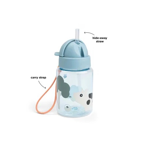 BOTELLA CON PAJITA TINY FARM AZUL 280ml