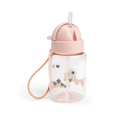 BOTELLA CON PAJITA TINY FARM ROSA 280ml