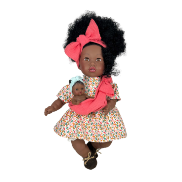 MUÑECA ALIKA CON BEBÉ PELO RIZADO 40cm