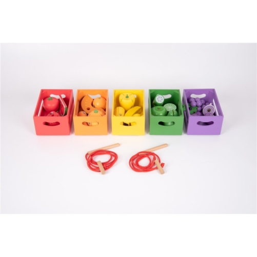 TICKIT CONJUNTO DE 5 CAJAS DE MADERA DE FRUTAS Y VERDURAS 28 PIEZAS