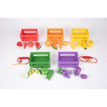 TICKIT CONJUNTO DE 5 CAJAS DE MADERA DE FRUTAS Y VERDURAS 28 PIEZAS
