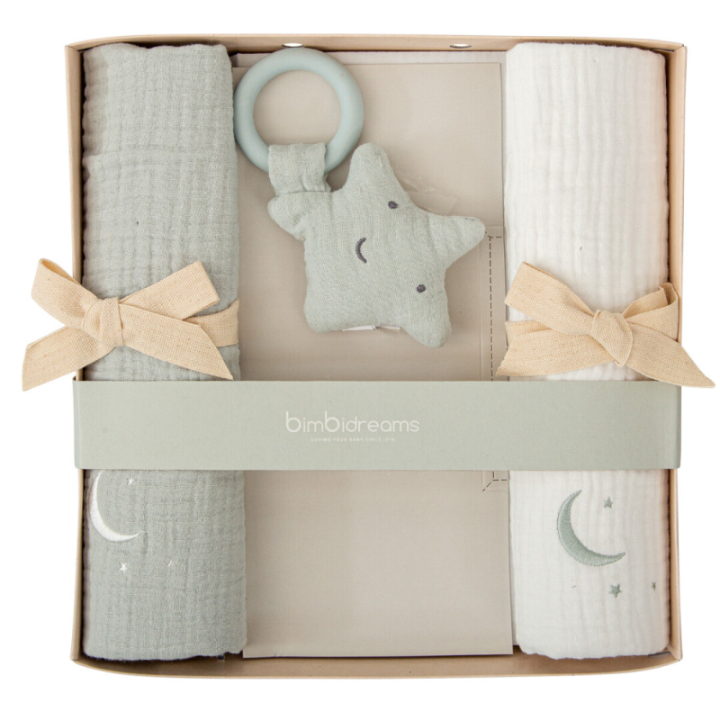 SET DE REGALO GASAS BORDADAS Y ESTRELLA MORDEDOR MATALASSE MENTA