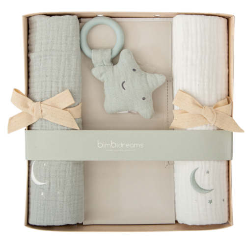 SET DE REGALO GASAS BORDADAS Y ESTRELLA MORDEDOR MATALASSE MENTA